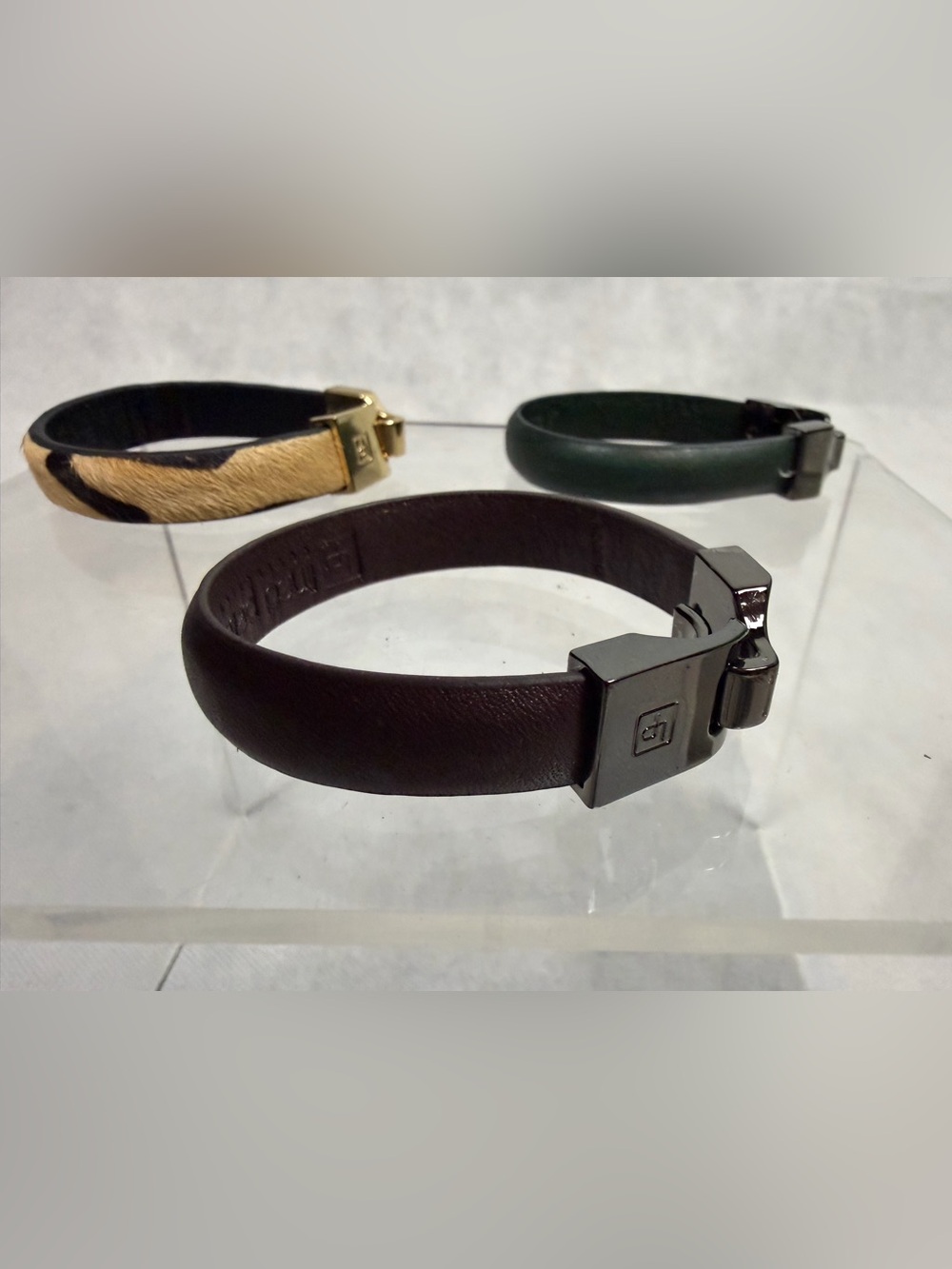 Linea Pelle Genuine Leather & Calf Hair Bracelet Bundle Set of 3 Cuff Bracelets